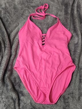 La Blanca Hot Pink Halter One-Piece Swimsuit